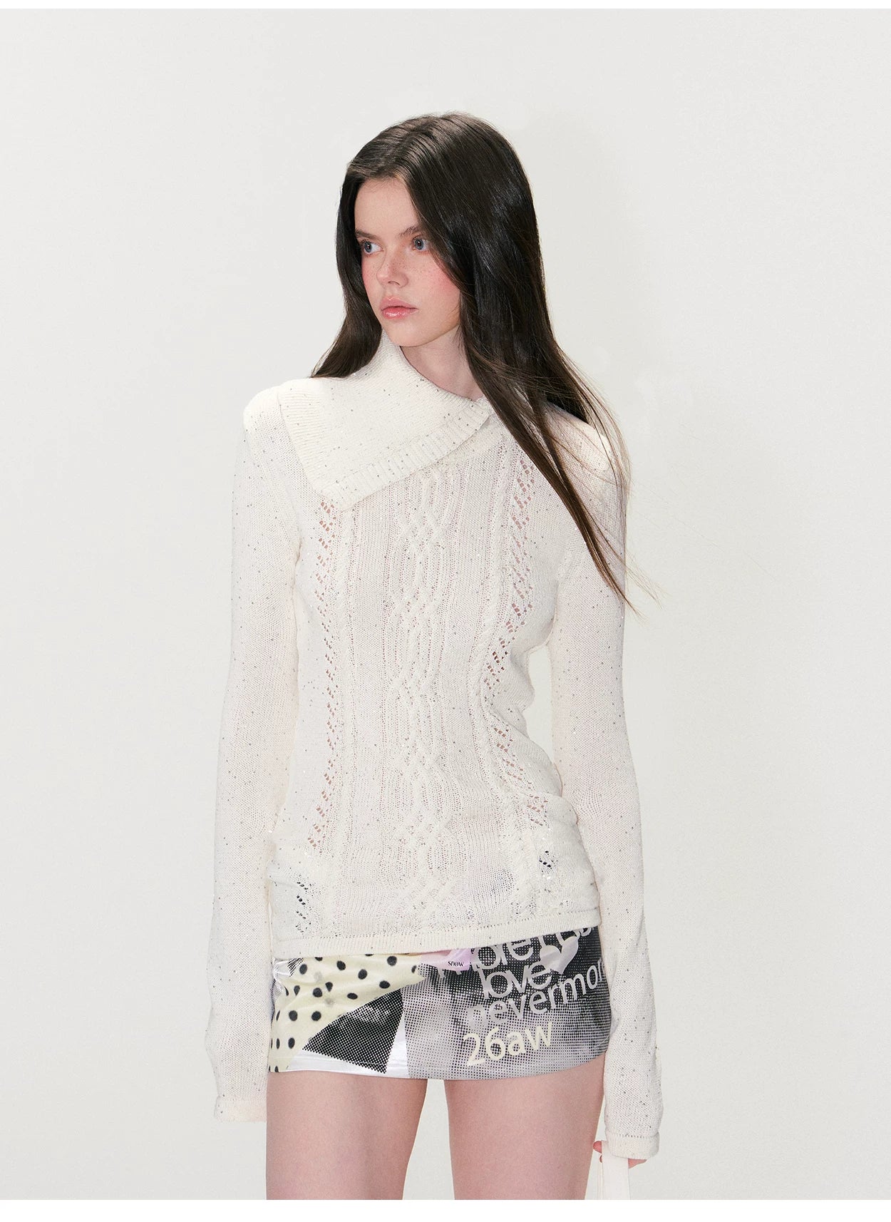 Shimmering Collared Slim-Fit Knit Sweater