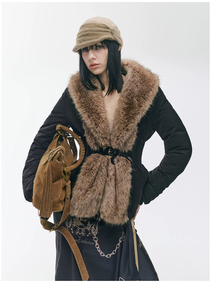 Vintage-Tech Distressed Fur-Panel Down Jacket