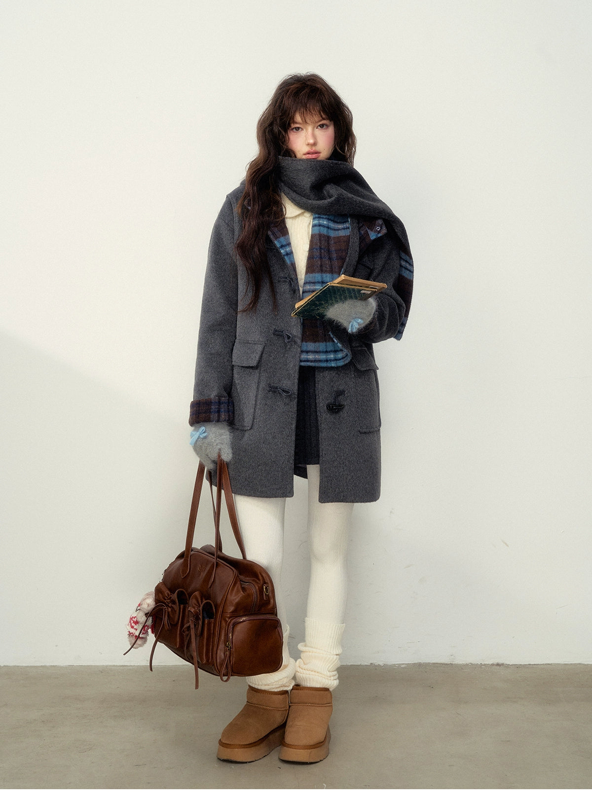 Pink Plaid Horn-buttoned Coat