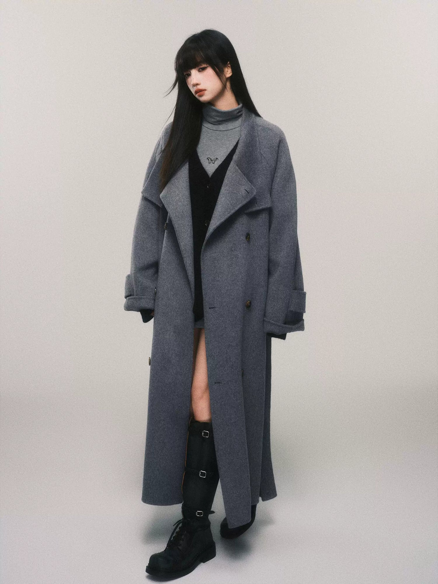 Stand-Collar Double-Faced Wool Coat