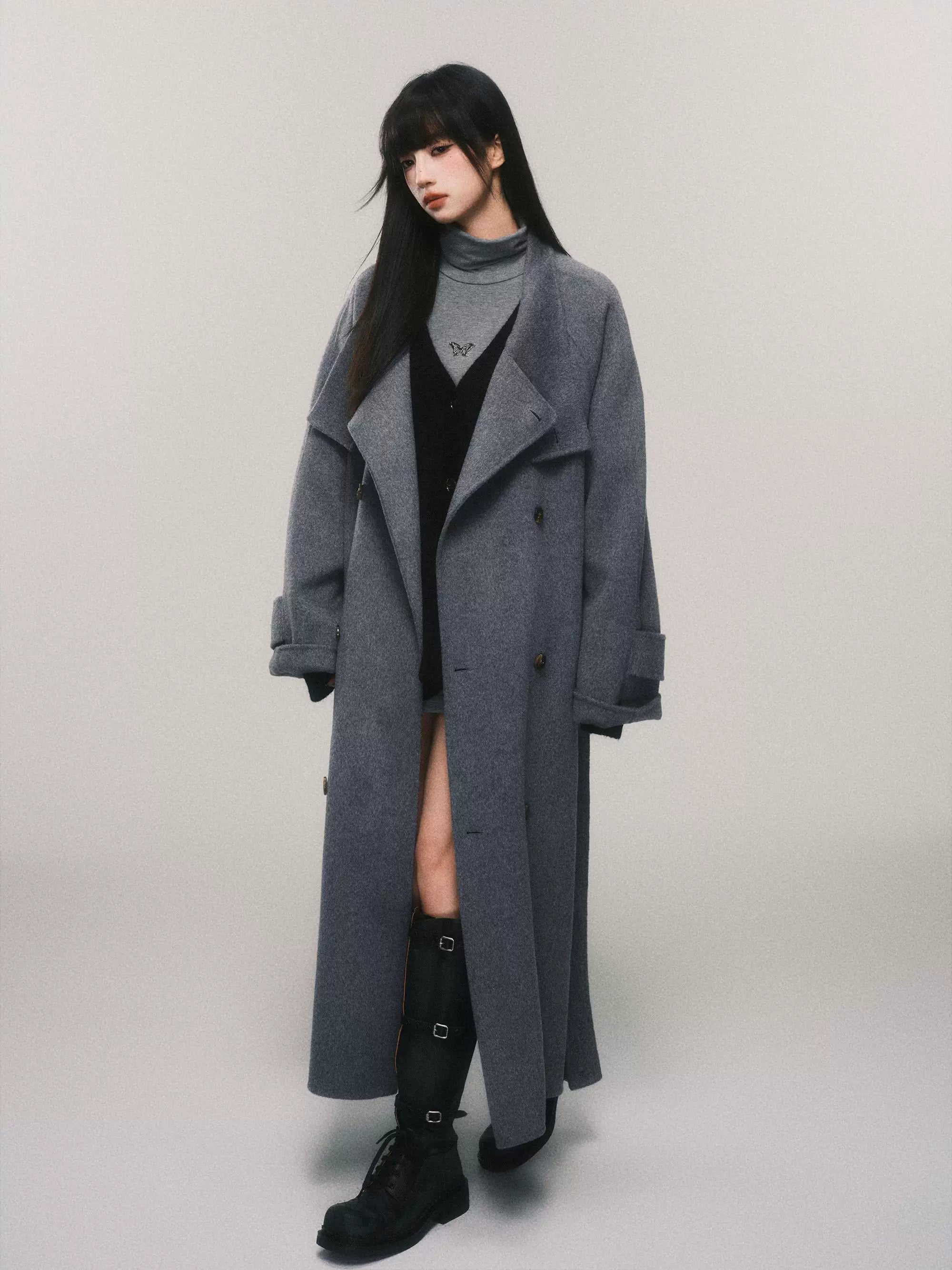 Stand-Collar Double-Faced Wool Coat