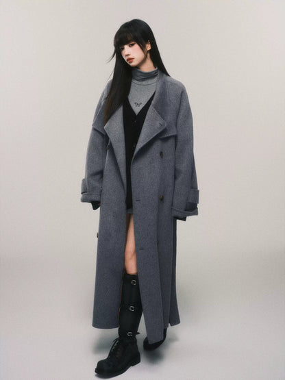 Stand-Collar Double-Faced Wool Coat
