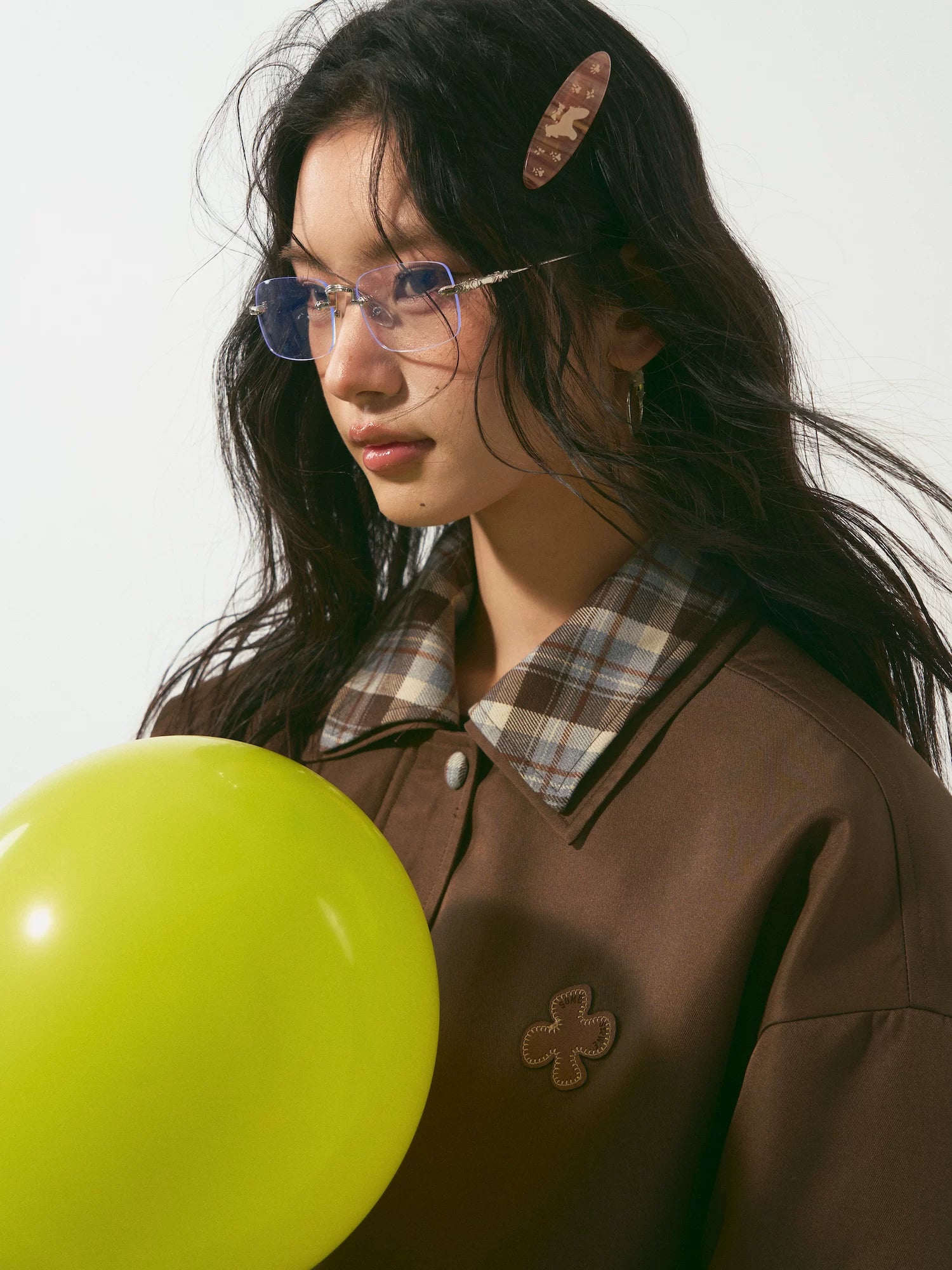 Double-Collar Plaid Patchwork Padded Jacket