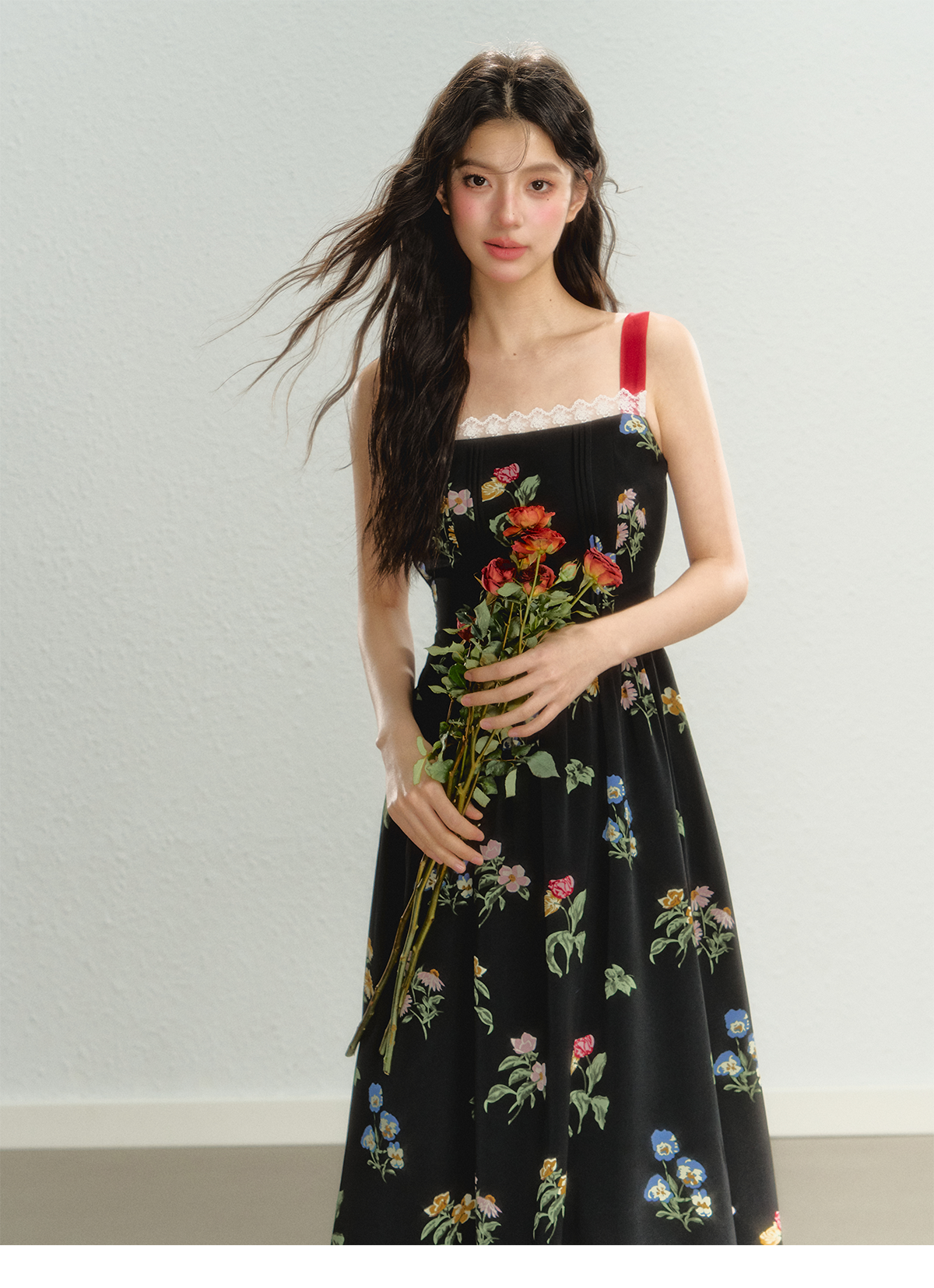 Lace Floral Spaghetti Strap Dress - CHINASQUAD