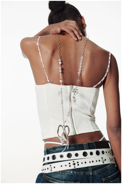 Handmade Ribbon &amp; Bead Heart Charm Necklace
