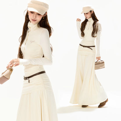 Elegant High-Neck Wool Knit Maxi Dress