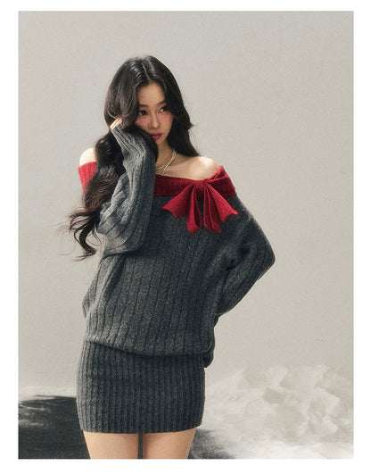Off-Shoulder American-Style Knit Mini Dress