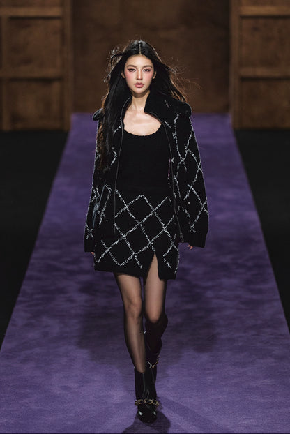 Wool-Blend Textured Hooded Cardigan &amp; Dress Set