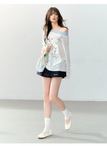 Clock Print Polka Dot Relaxed Long Sleeve blouse