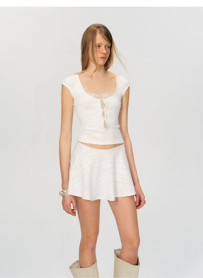 Vintage Linen-Blend Lace Panel Two-Piece Set