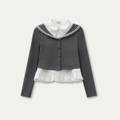 Sailor Collar Academia Style Layered Knit Blouse