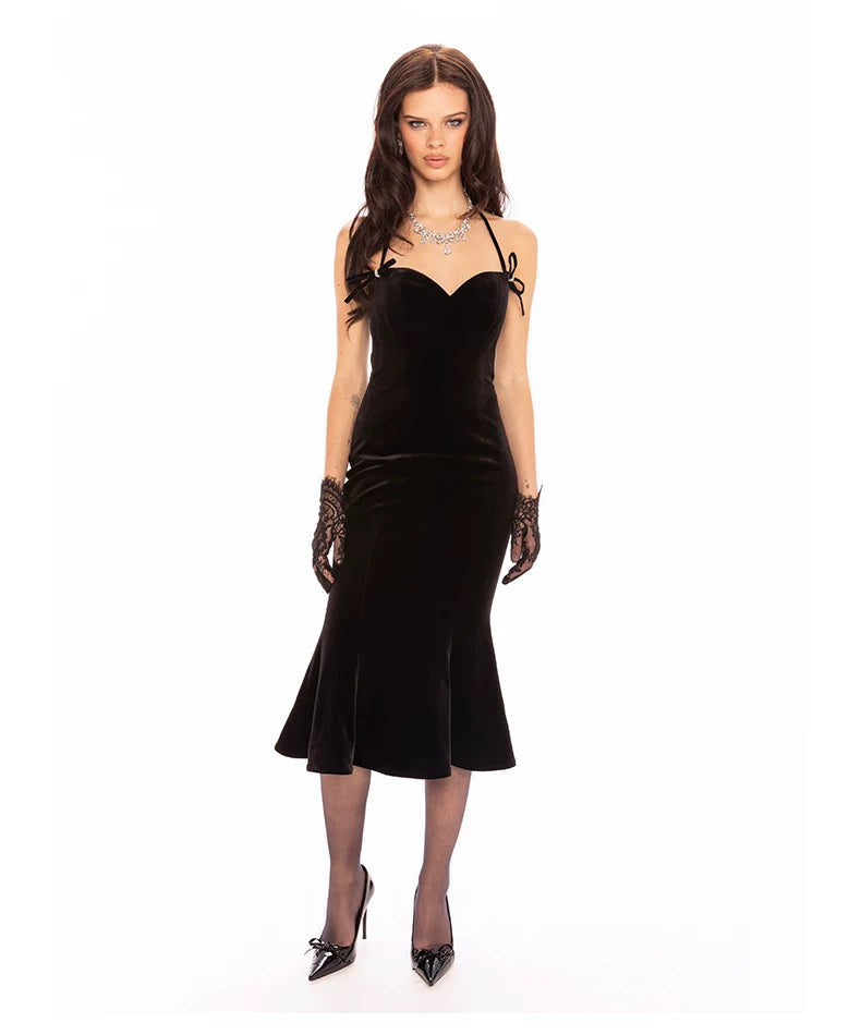 Velvet Bow Mermaid Evening Dress