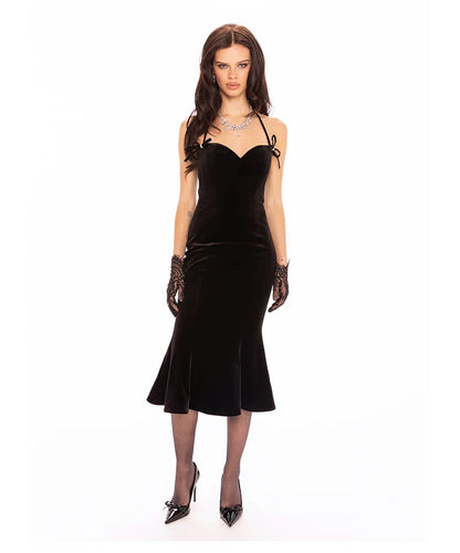 Velvet Bow Mermaid Evening Dress