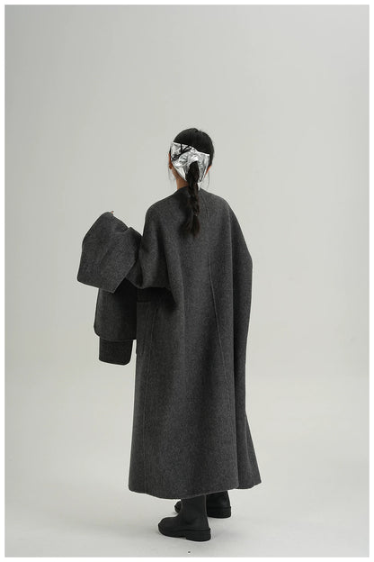 Cape-Style Oversized Long Wool Coat