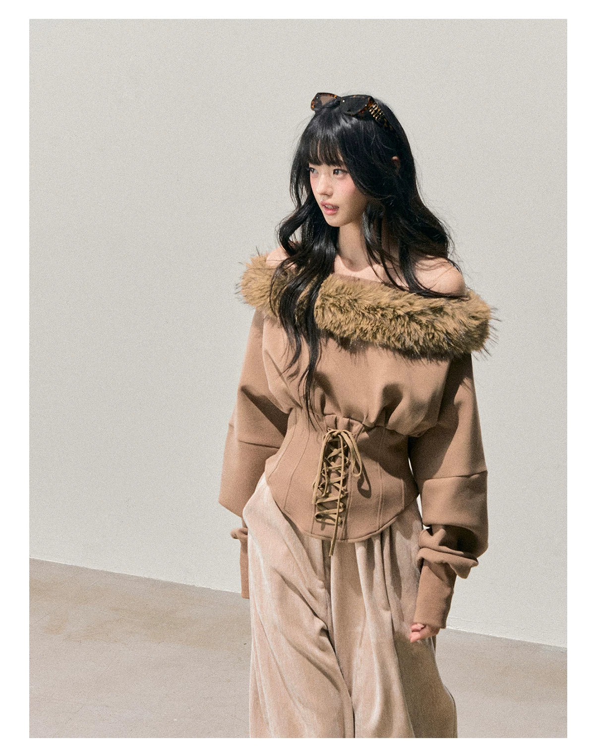 French Off-Shoulder Fuzzy Knit T-Shirt