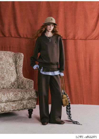 Patchwork Sweatshirt &amp; Curved-Hem Knit Pants Set