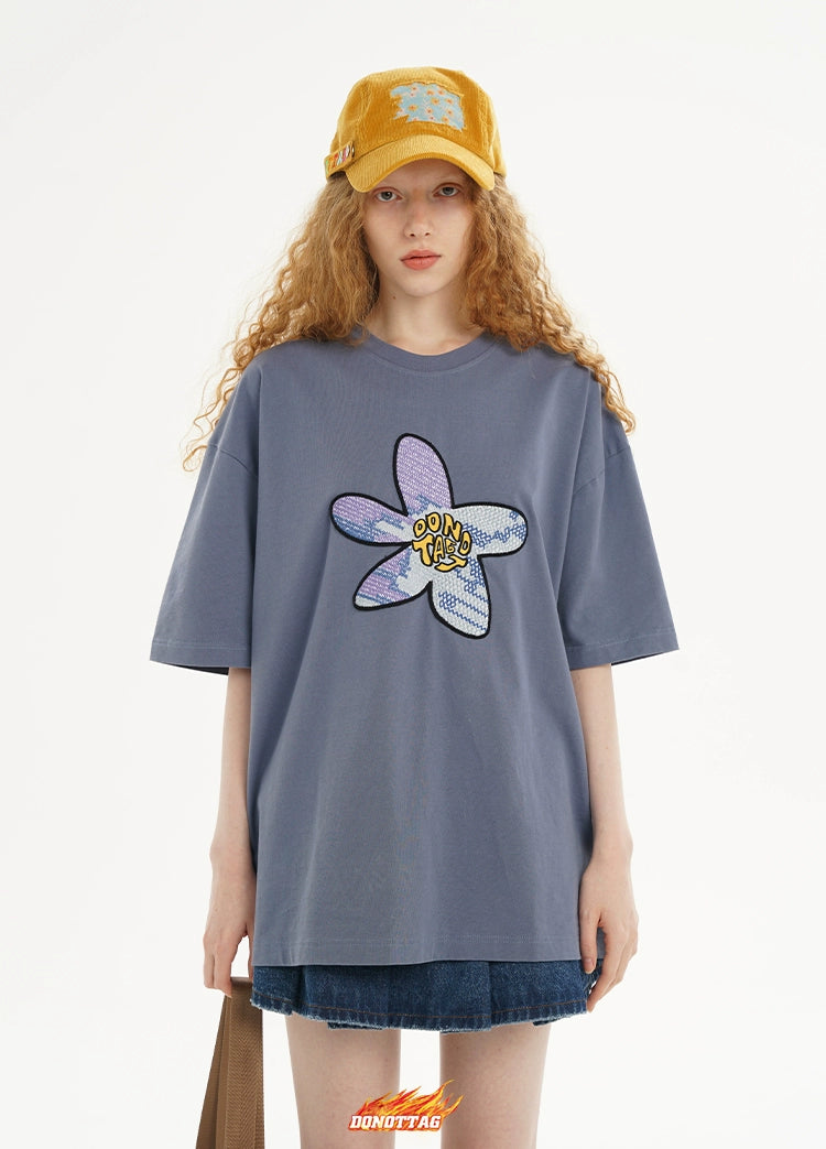 Flower Printed Oversized T-shirt - CHINASQUAD