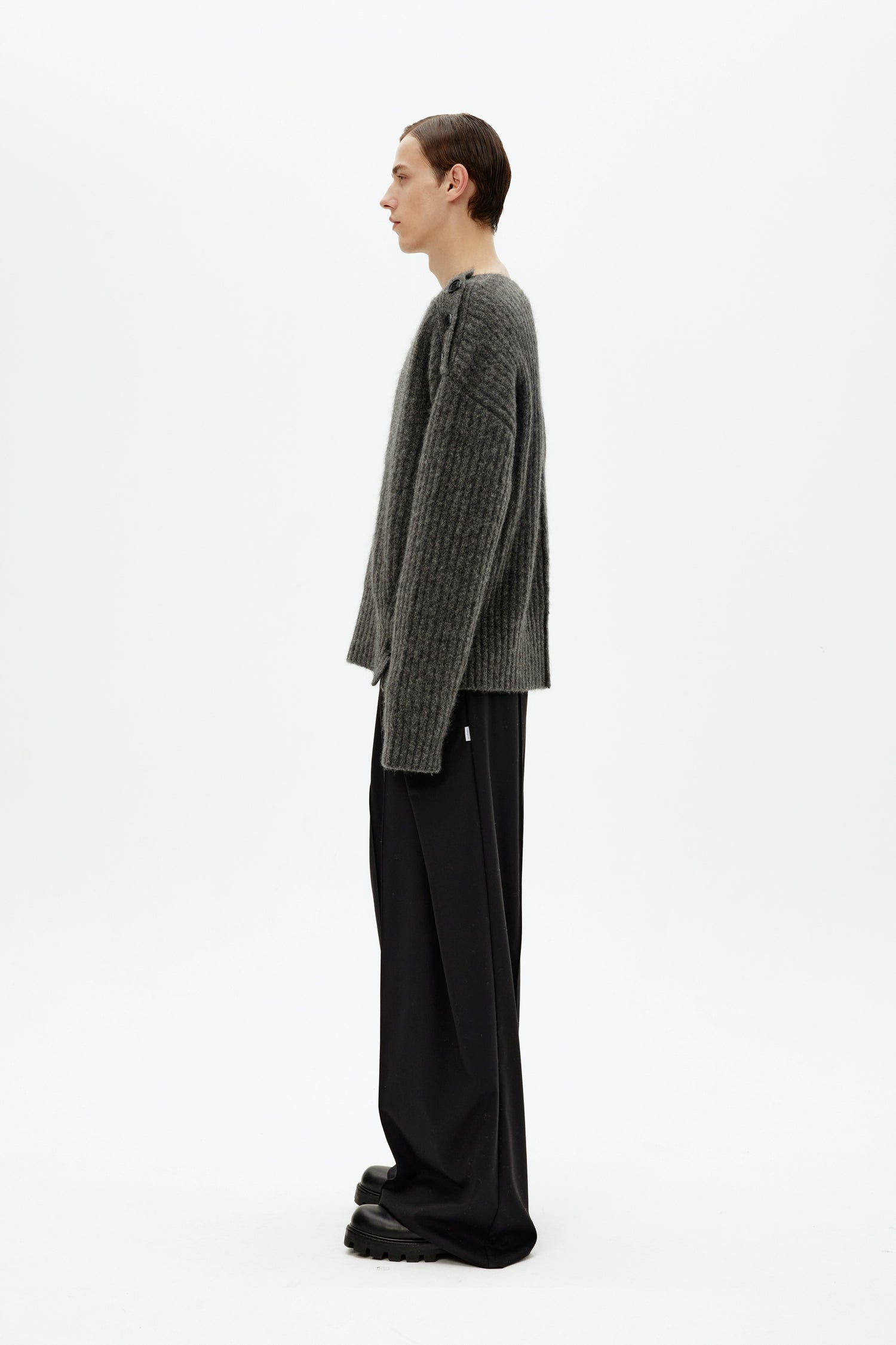 Mohair Wool Multi-Button Crewneck