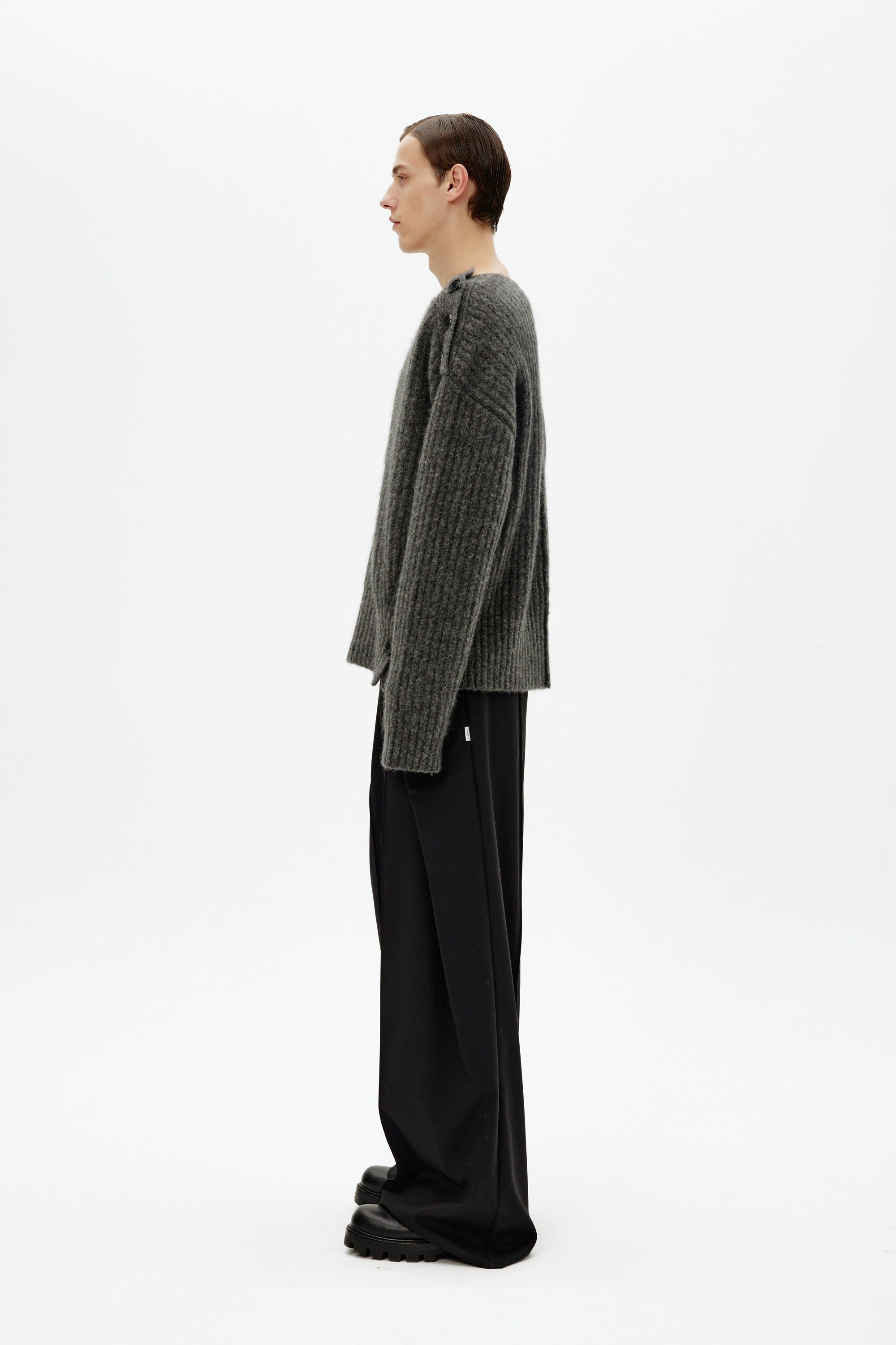 Mohair Wool Multi-Button Crewneck