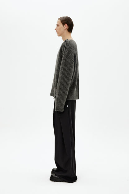 Mohair Wool Multi-Button Crewneck