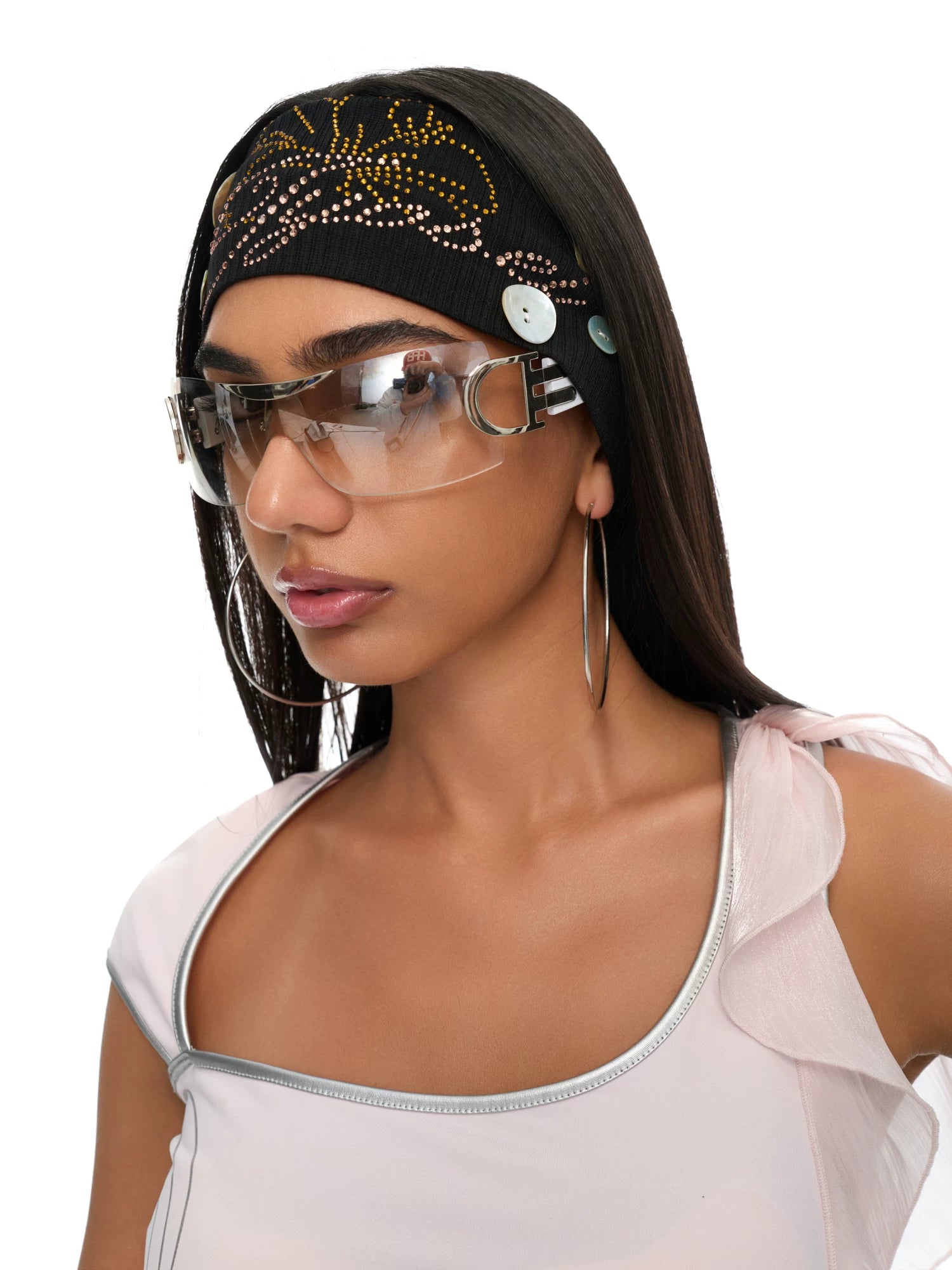 Shell Embellished Stretch Ribbed Headband