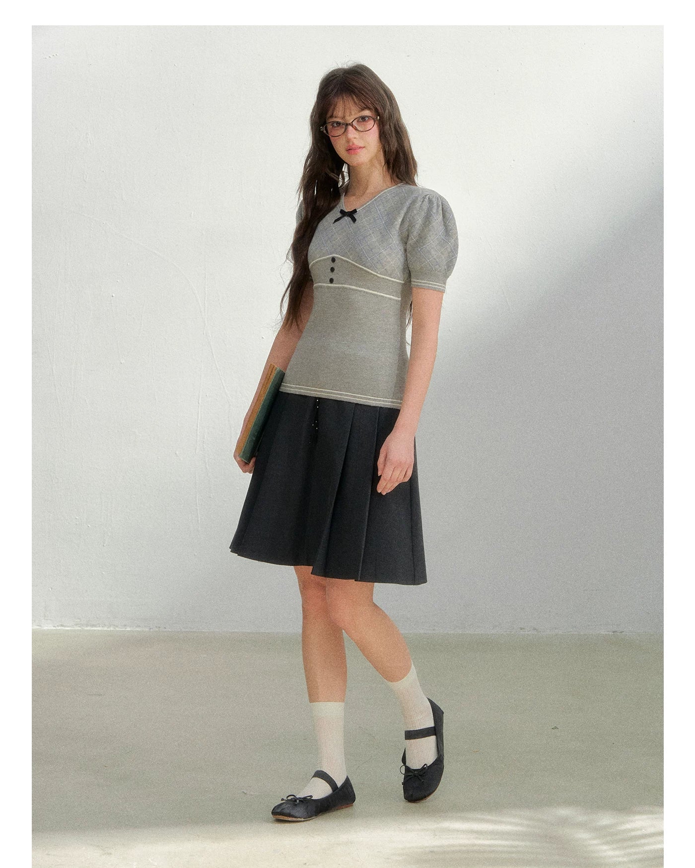 Vintage Preppy Plaid Knit Short Sleeve Tee