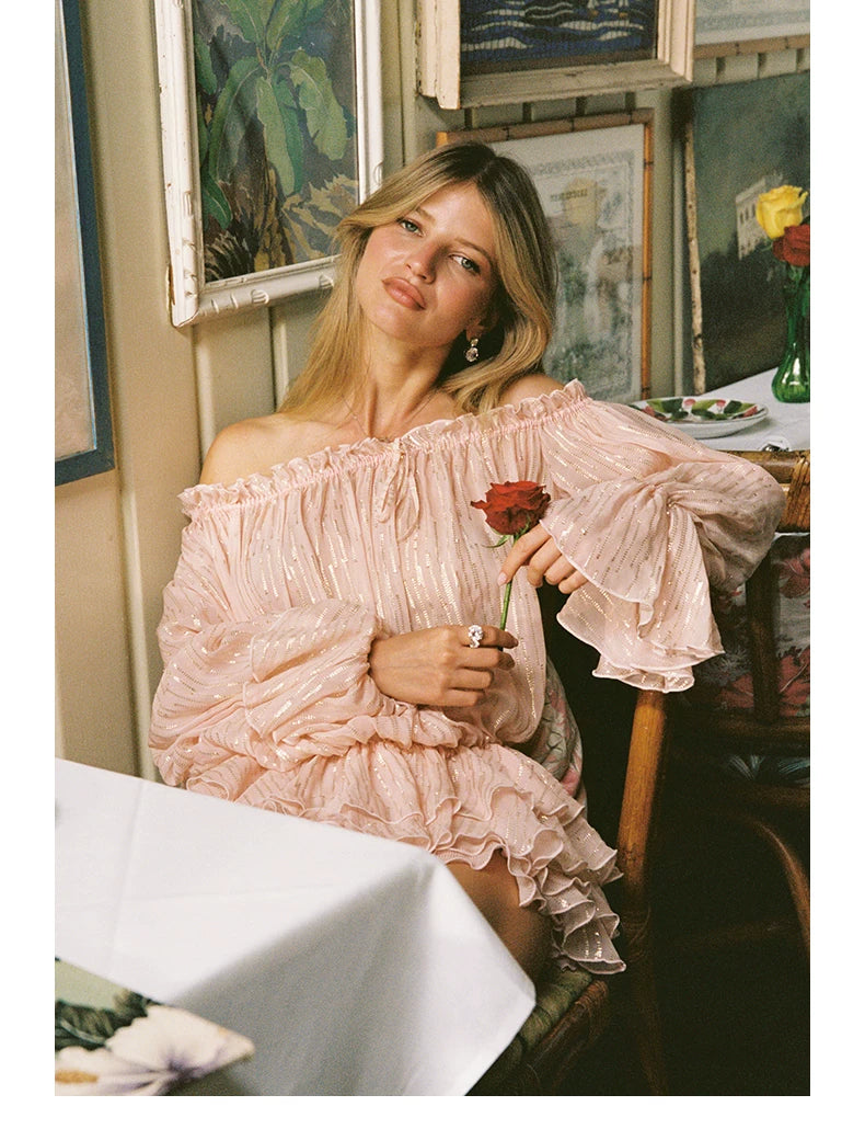 Silk Ruffled Luminous Two-Piece Set