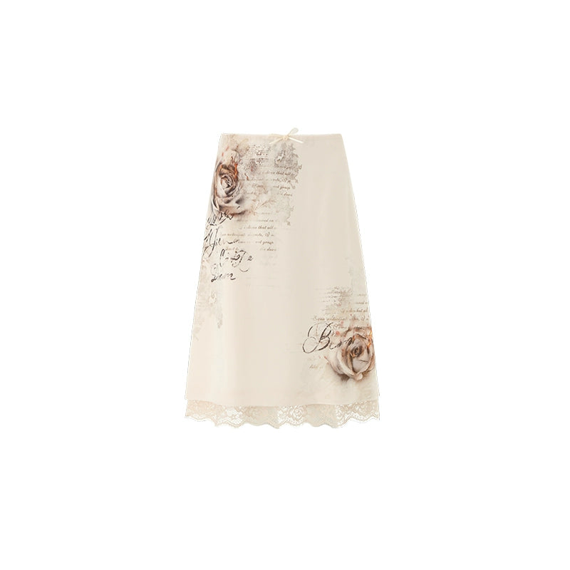 Apricot &amp; White Lace Trim Skirt