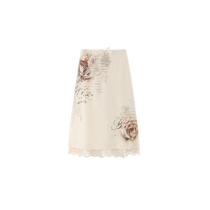 Apricot &amp; White Lace Trim Skirt