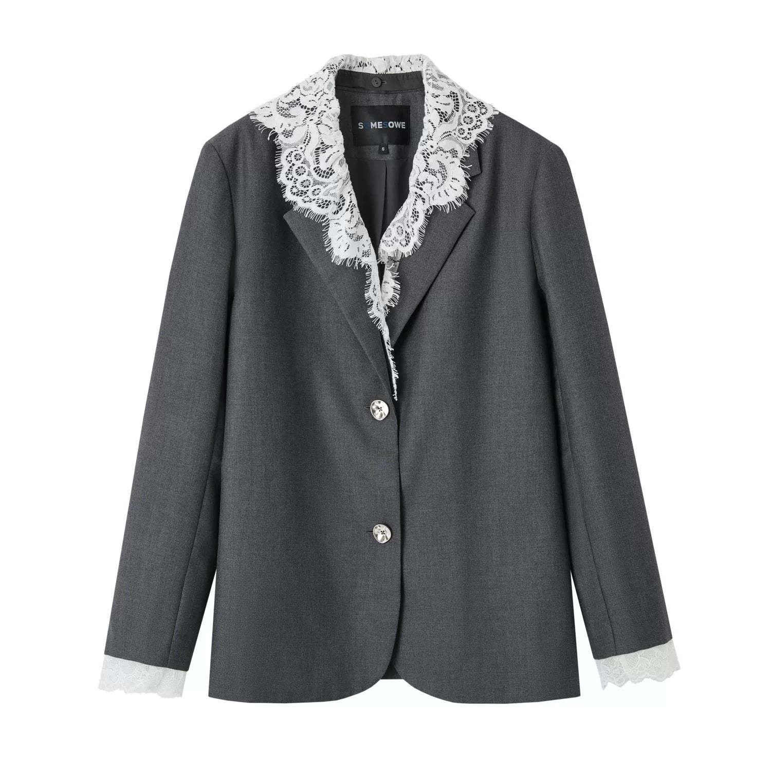 Gray Detachable Lace-collar Blazer