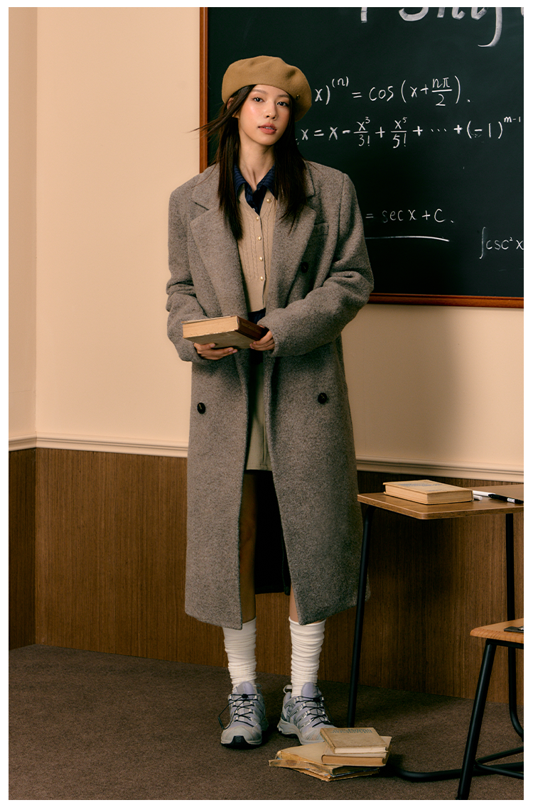 Coffee Double-breasted Wool Coat - CHINASQUAD