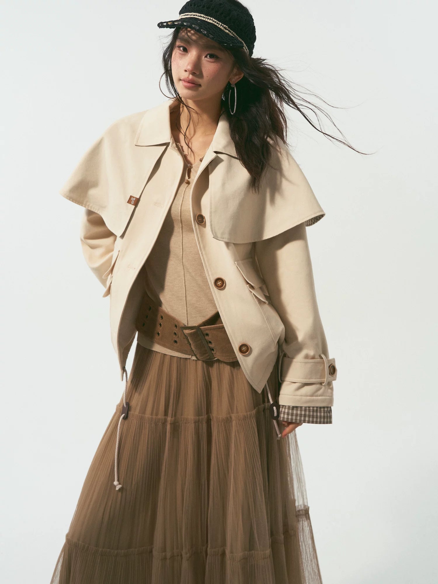 Detachable Cape Quilted Padded Jacket