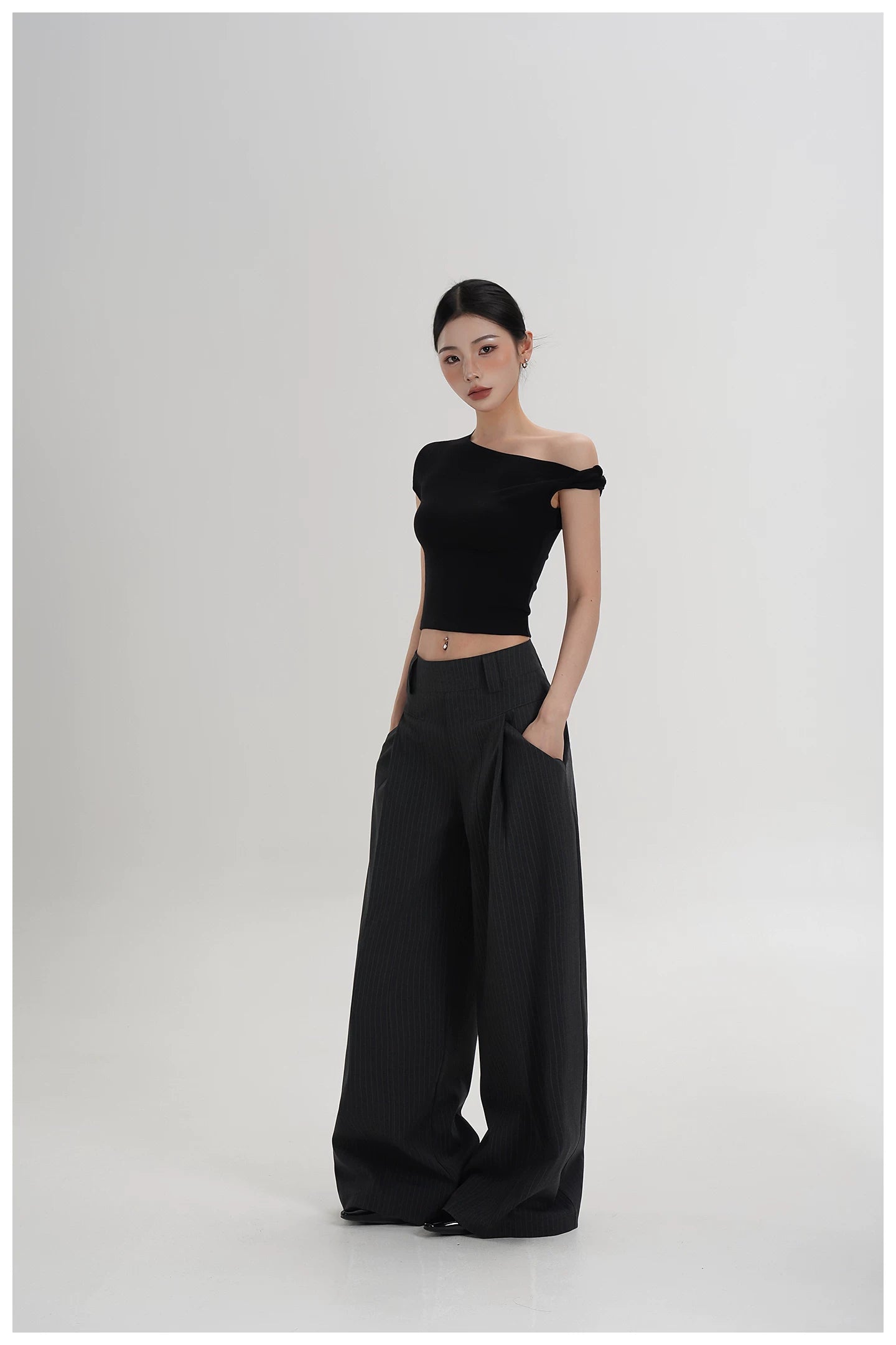 Asymmetric Off-Shoulder Cropped Tee