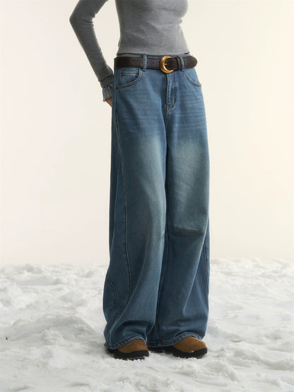 Washed Sculpted Loose-Fit Denim Trousers