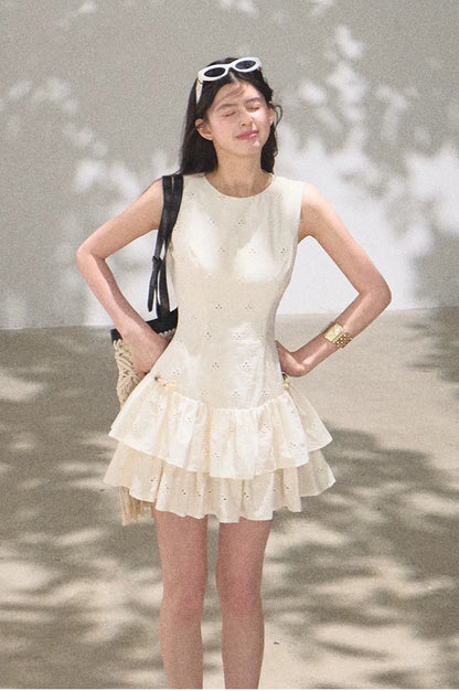 Bohemian Embroidered Cut-Out Cinched-Waist Summer Dress