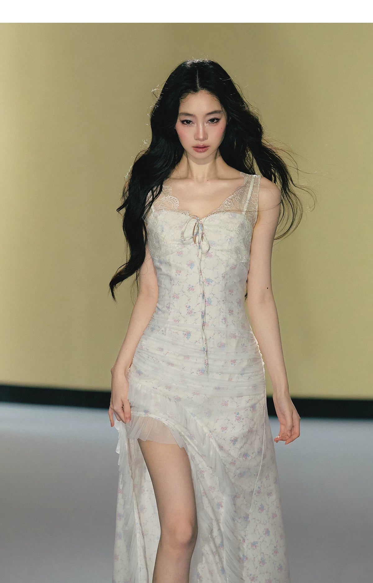 Romantic Floral Mesh Slip Maxi Dress