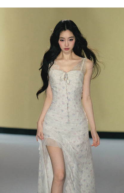 Romantic Floral Mesh Slip Maxi Dress