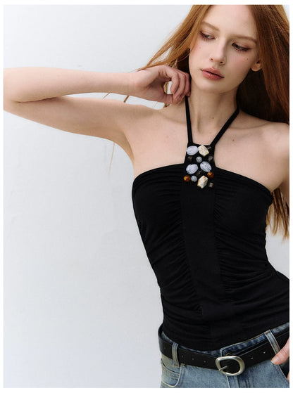 Beaded Tencel Halter Bustier