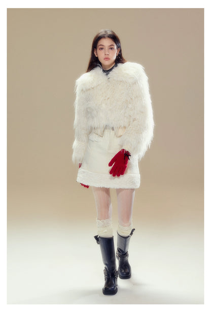 White Turn-down CollarFaux Shearling Coat - CHINASQUAD