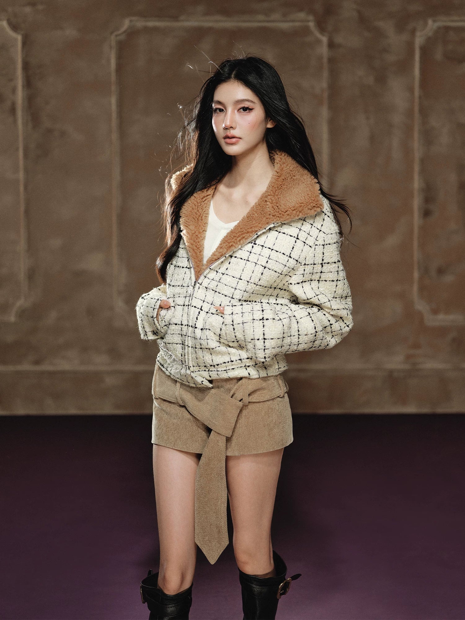 Corduroy Low-Rise Wide Belt Mini Skirt