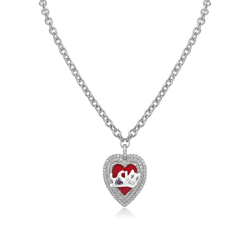 Cat Heart Enamel Pendant Necklace