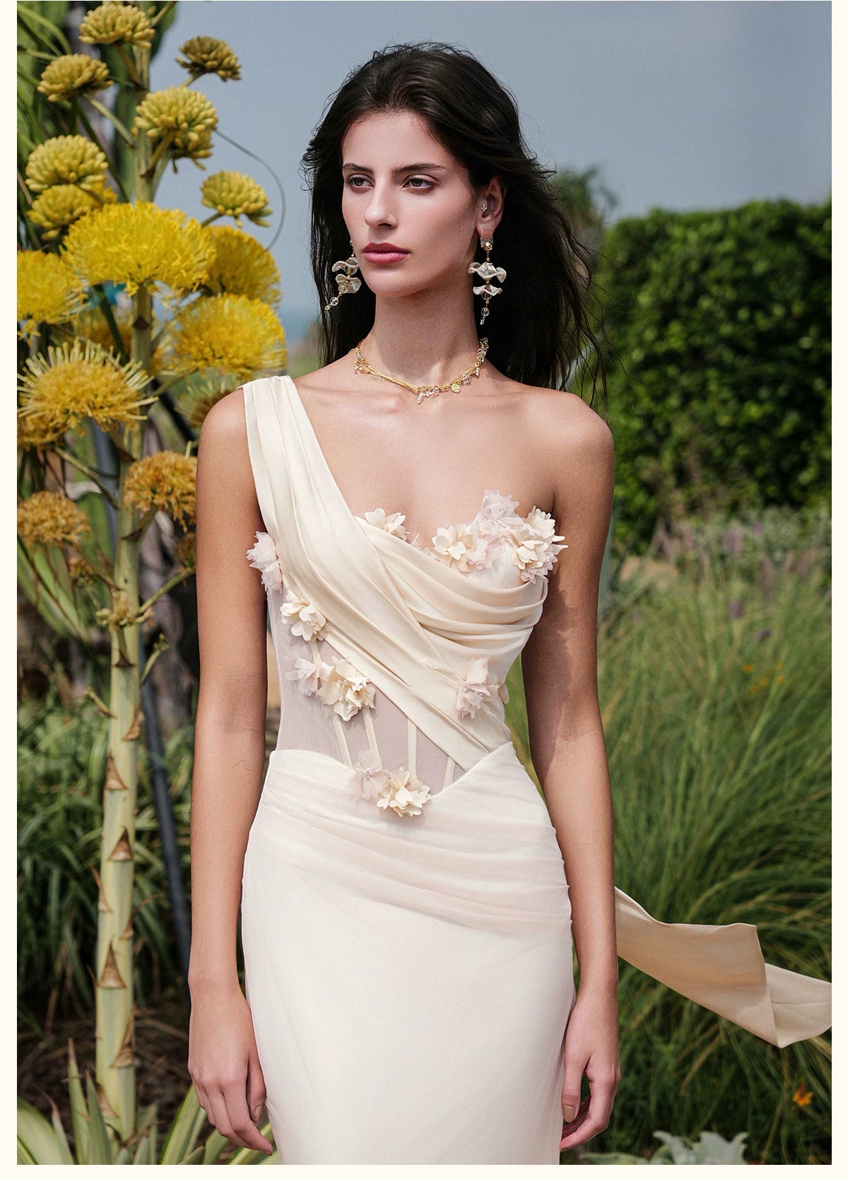 Sculpted Mesh Strapless Mermaid Dress