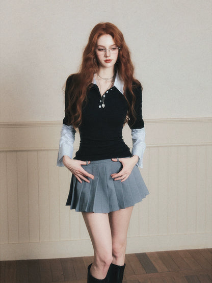 Layered-Style Collar Knit Polo