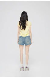 Yellow & Black Hollow Ruffled Knitted T-shirt - CHINASQUAD