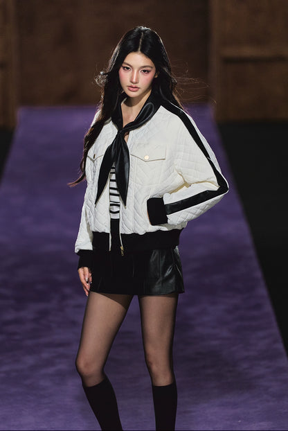 Diamond Quilted Bow-Tie Cotton Padded Jacket