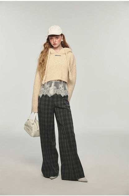 Plaid Woolen Wide-leg Pants - CHINASQUAD