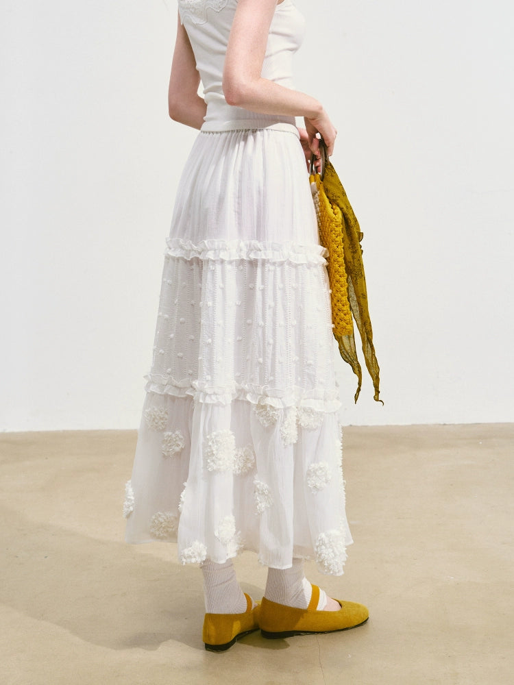 White Waist-Cinching Puff Cake Skirt