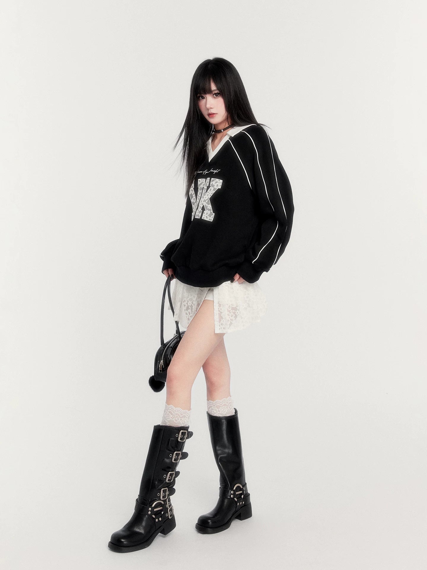 Retro Fleece-Lined Oversized Sweatshirt