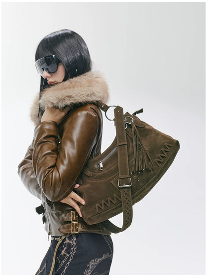 Vintage Studded Fringe Punk Shoulder Bag