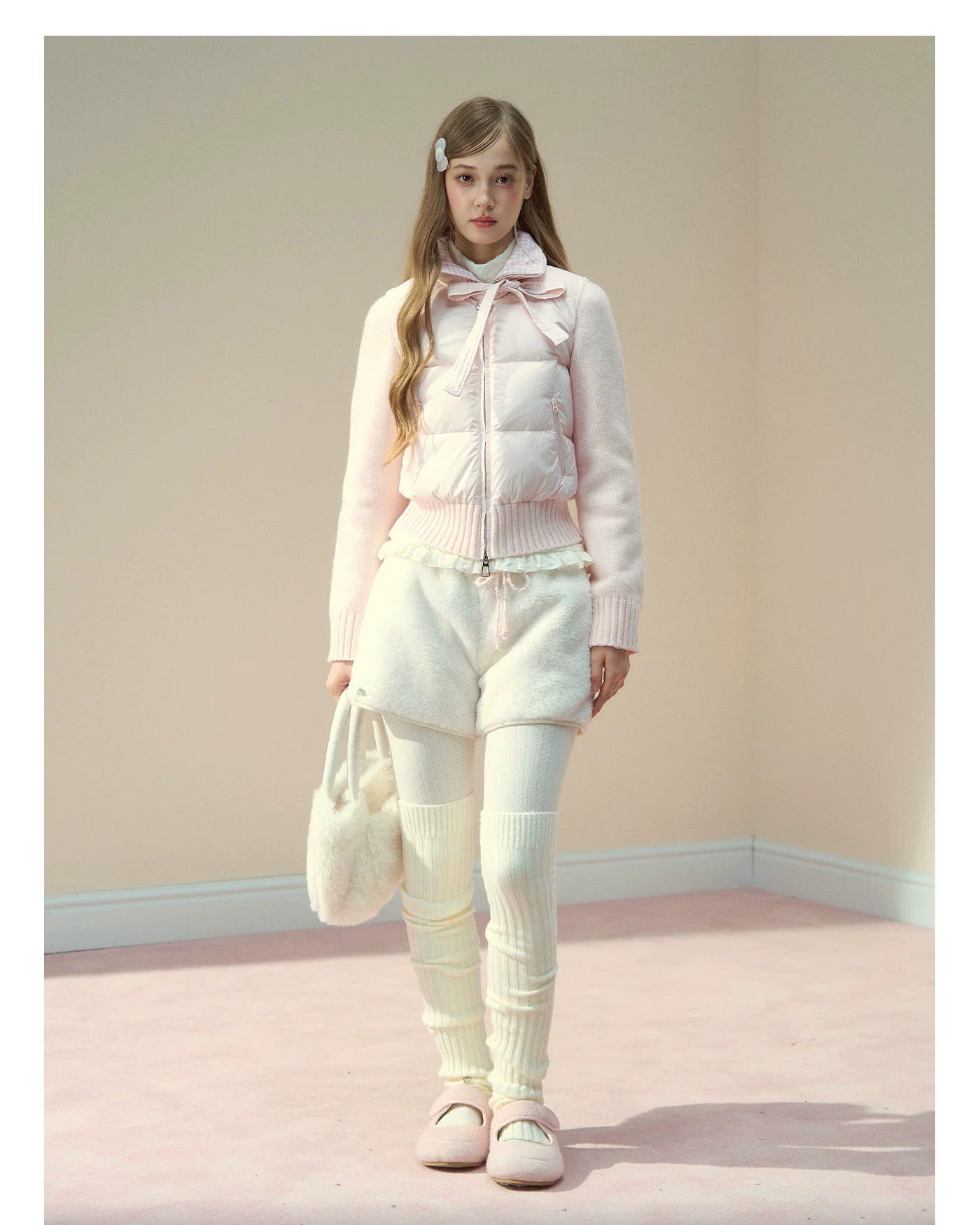 Cream Cloud Fleece Wool Shorts